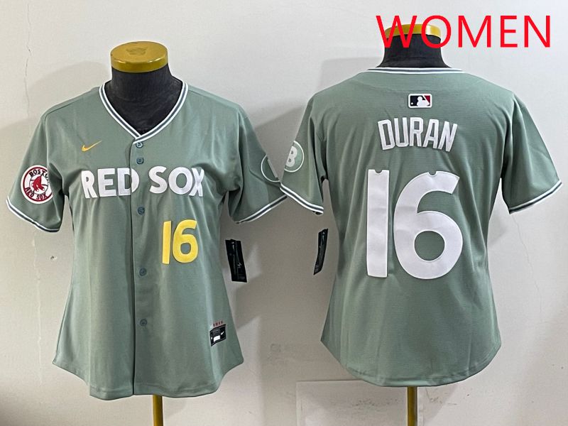 Women 2025 Boston Red Sox #16 Duran Light Green Joint Name Nike MLB Jersey style 17->women mlb jersey->Women Jersey